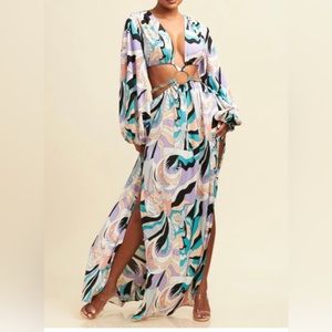 Black Multicolor Italian Summer Ring Maxi Dress